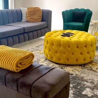 Mustard round ottoman